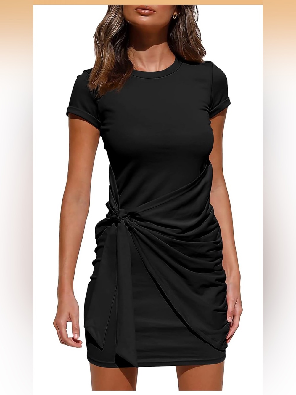 NWT- BTFBM Black Short Sleeve Side Cinch Wrap Midi Dress with Front Tie, Med